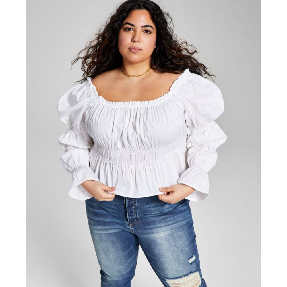 And Now This Now This Trendy Plus Size Ruched Poplin Shirt